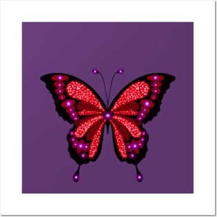 Illuminated Ruby and Garnet Butterfly Posters and Art